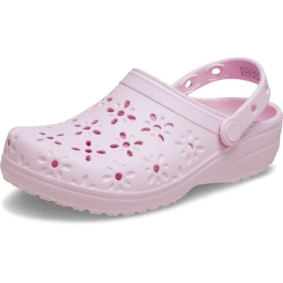 Image of Crocs Classic Floral CUT OUT Unisex Pool slides, Women&#039;s, Size: M8/W9, Pink milk Synthetics