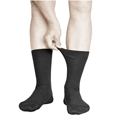 Image of vitsocks Men&#039;s Non Elastic Top Soft All Cotton Socks (3 PAIRS) Loose Fit, No Pressure, black, 8 9