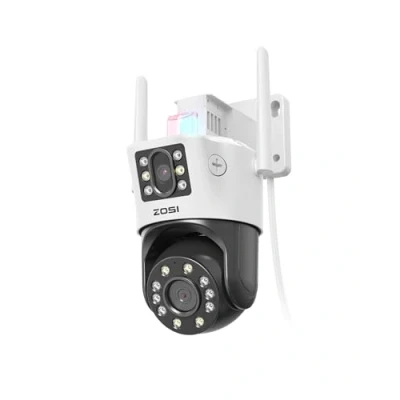 Image of ZOSI Dual Lens WiFi Outdoor Security Camera with 8X Hybrid Zoom, 4MP+4MP View Home CCTV Wireless, Auto Tracking, Person/Vehicle Detection, Color Night Vision, Spotlight Siren, C298 Max