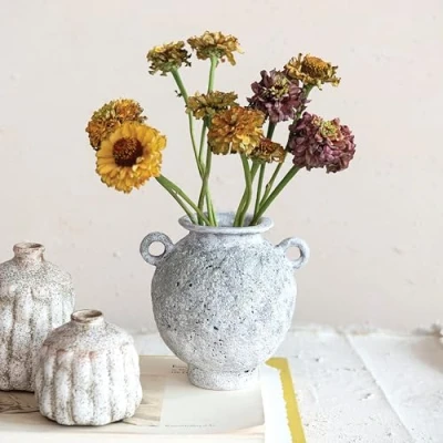 Image of Creative Co Op Stoneware Vase with Handles Distressed Reactive Glaze, Grey