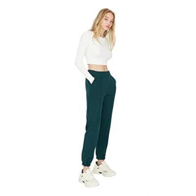 Image of Trendyol Women&#039;s Herren Mittlerer Bund Jogger Jogginghose Sweatpants, Emerald Green, XS