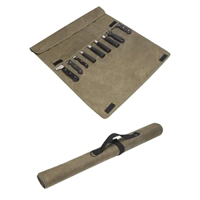 Image of Chef&#039;s Knife Roll Bag 12OZ, Heavy Duty Waxed Canvas Chef with 9 Slots, Portable Cultery Storage Hold Tools Up to 29&quot;, Multi Purpose Wrap for Men Pro