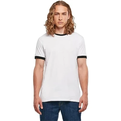 Image of Build Your Brand Men&#039;s Ringer tee T Shirt, White/Black, S