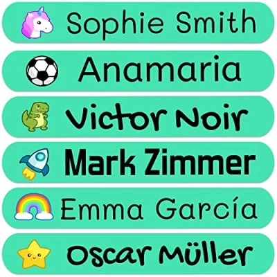 Image of 50 Personalized Adhesive Labels, 6 x 1 cm, for Marking Objects, Books, Lunch Boxes, etc. Turquoise Color