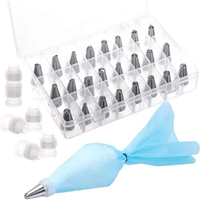 Image of 36 Pieces Piping Bags and Nozzles with 6 Reusable Silicone 24 Stainless Steel for Cake Decorating,6 Couplers Icing