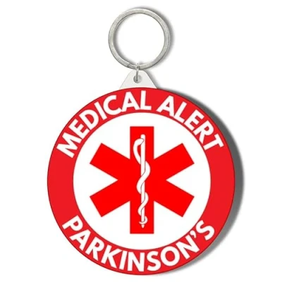 Image of Gift Insanity MEDICAL ALERT RED BACKGROUND PARKINSONS 45mm Keyring