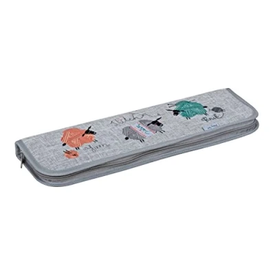 Image of Hobby Gift Knitting Needle Case 100% Cotton Pin Storage 13 x 44 4cm Knit Happens