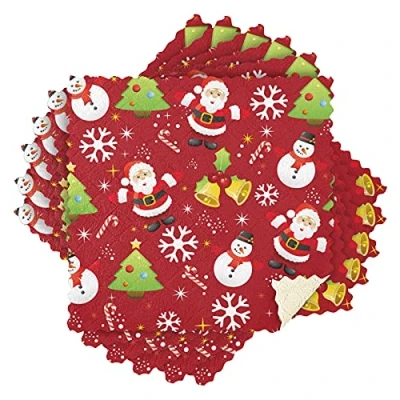 Image of Moyyo 6 Pack Dish Cloths Set, Super Absorbent Cleaning Christmas Snowman Tree Velvet Kitchen Tea Towels 28X28cm Reusable Rags WashCloths for Washing Up Drying Dishes Household