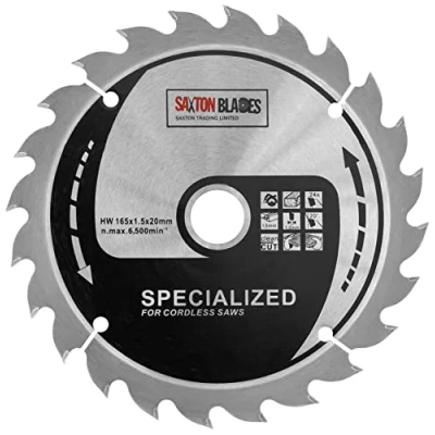 Image of Saxton TCT16524T 165mm x 24t TCT Thin Kerf Cordless Circular Saw Blade Compatible with Dewalt Makita