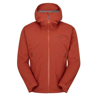 Image of Rab Men&#039;s Downpour Light Jacket Lightweight Waterproof Hooded Coat for Hiking &amp; Trekking Tuscan Red Medium