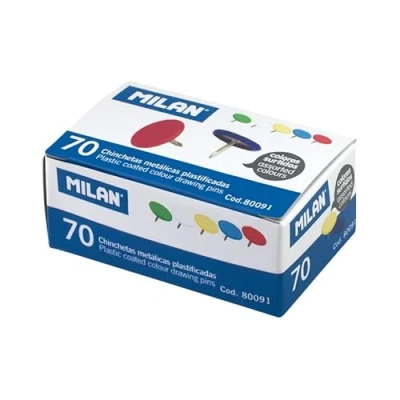 Image of Box of 70 Milan® plastic pins in assorted colours