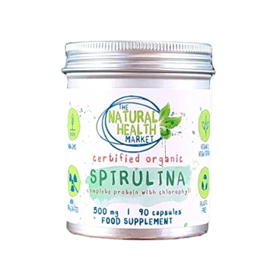 Image of Organic Spirulina 500mg Capsules by The Natural Health Market Soil Association Certified Vegan Friendly Capsule Shell (90 Capsules)