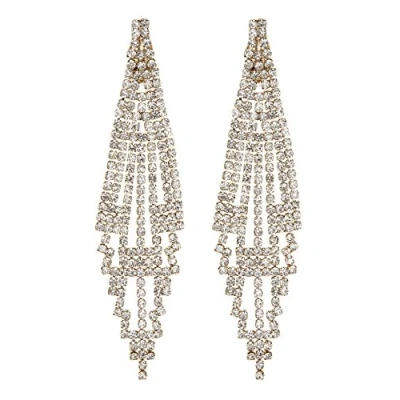 Image of Clip On Earrings Gold Plated Chandelier Style With Clear Crystals Canei G
