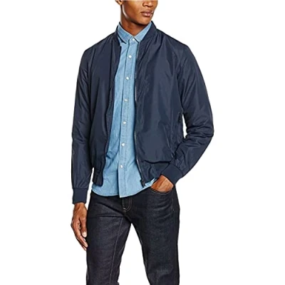 Image of BRAVE SOUL Sanjay Mens Bomber Jacket Smart Casual Zip Up Long Sleeve 100% Polyester Navy M