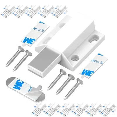 Image of Magnetic Push Latches Without Nail Installation Tonitrui to Open Door Latch Touch Kitchen Release for Cabinet Closure and Popping (White 12 Pack)