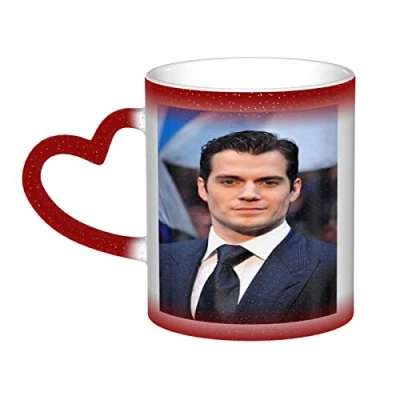 Image of YINGD Henry Mug Cavill Color Changing Starry Night Heat Sensitive with Gift Box for Birthday Office Ceramic Coffee Novelty Idea 12 Oz Red
