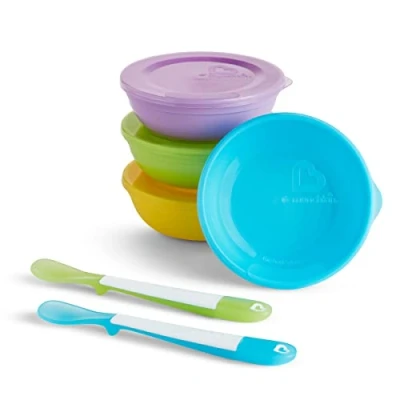 Image of Munchkin Love A Bowls Toddler &amp; Baby with Lids Dishwasher Safe Bright Plastic Feeding Food Storage Containers for Children and Weaning Spoons