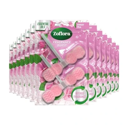 Image of Zoflora Sweet Pea Toilet Rim Block, 26 Blocks (13 Packs of 2), with Active Power Foam and Essential Oils, Long Lasting Fragrance, Cleans &amp; Freshens, Prevents Limescale Build Up