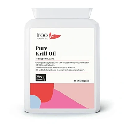 Image of Troo Health Care Superba Krill Oil Extract 500 mg 60 Soft Gel Easy Swallow Capsules Sustainably Eco Harvested from Antarctic with Astaxanthin Manufactured to GMP Standards
