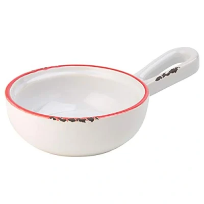 Image of Utopia Avebury White &amp; Red Mini Pan 4.5inch / 11cm Vintage Oven Proof Enamel Style Ramekin and Side Dish