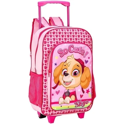Image of Paw Patrol Deluxe Trolley Backpack Pink Childrens Travel Bag Kids Character Luggage Carrier Suitcase with Side Mesh Pockets Girls Skye Design