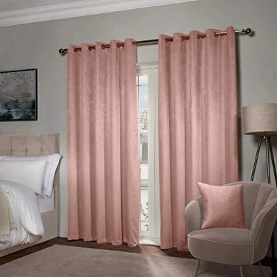 Image of Emma Barclay Ambiance Thermal Blackout Eyelet Curtains 3D Embossed With Reflective Reverse Weave in Blush Pink Width 66 x Drop 90&quot; (168 228cm)