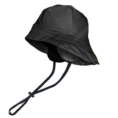 Image of Toutacoo Rain Hat, Waterproof, Black, Wide Brim with Chin Strap and Earflaps, Fleece Inner (01 Black), 01 M/L