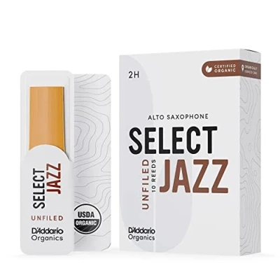 Image of D’Addario Woodwinds Organic Select Jazz Alto Saxophone Reeds Sax Individually Sealed Unfiled, Hard, Strength 2, 10 Pack