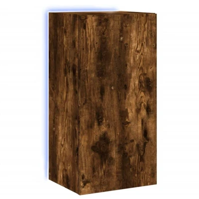 Image of vidaXL TV Wall Cabinet with LED Lights Smoked Oak 40.5x35x80 cm