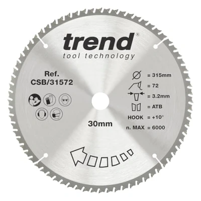 Image of Trend Wood Circular Saw Blade, 315mm Diameter, 30mm Bore, 72 Teeth, TCT, 3.2mm Kerf, +15 Hook, CSB/31572
