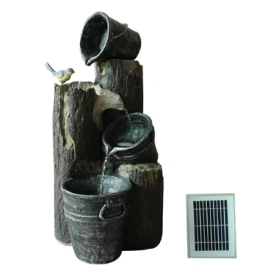 Image of Gardenwize Solar Powered Cascading Woodland Water Feature, Garden Fountain No Running Costs, Eco Friendly Decking Patio (SWGSL275)