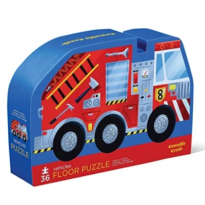 Image of Crocodile Creek Vehicles 36 Piece Jigsaw Floor Puzzle with Heavy Duty Box for Storage, Large 20&quot; x 27&quot; Completed Size, Designed Kids Ages 3 Years and up