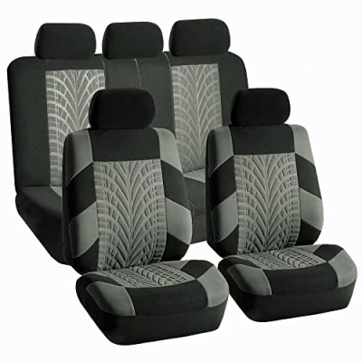 Image of FH Group Car Seat Covers Full Set Gray Premium Cloth Universal Fit, Automotive Low Back Front Covers, Airbag Compatible, Split Bench Rear Seat, Washable, for SUV, Sedan