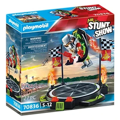 Image of Playmobil Air Stunt Show 70836 Stuntman with Jet Pack, Includes Launch Platform, Plane Toy for 5+ Year Olds
