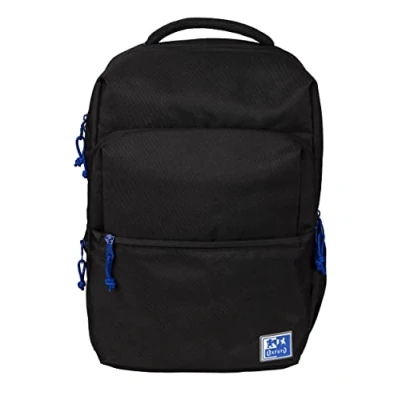 Image of Oxford B Ready Unisex School Backpack, 18L, 42 m, Padded Laptop Pocket, RPET Recycled Polyester, Black, Black/White, 42x30x15cm, Casual