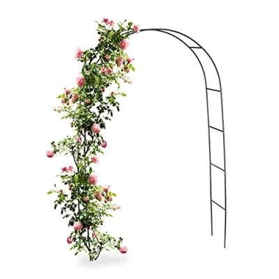 Image of Relaxdays Metal Rose Arch, Garden Arbour, HxWxD: 240 x 140 38.5 cm, Archway, Climbing Support for Plants, Black, Steel