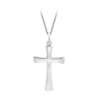 Image of Carissima Gold Women&#039;s 9ct White Plain Cross Pendant on Curb Chain Necklace of 46cm