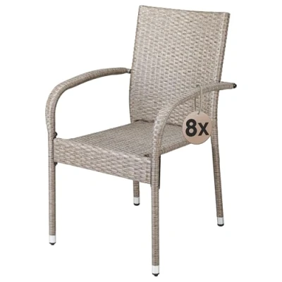 Image of CASARIA® 8 Piece Polyrattan Stacking Garden Chair Set Stackable Weatherproof Outdoor Chairs with Armrest 160kg Capacity Camping Patio Balcony Deck Seating Cream