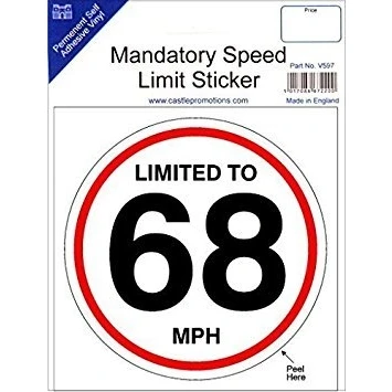 Image of Limited to 68 MPH Speed Limit Sticker