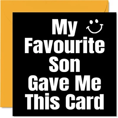 Image of Funny Birthday Cards for Mum Dad My Favourite Son Joke Happy Card from Son, Banter Gifts, 145mm x Humour Greeting Gift Papa Daddy Mom Mummy