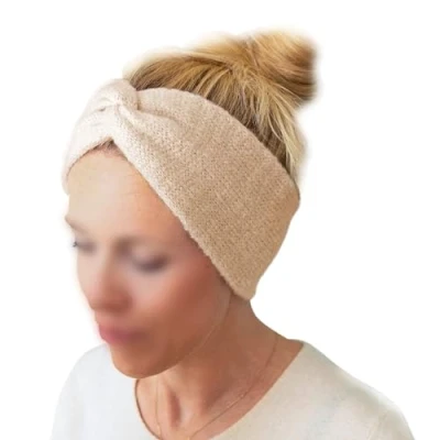 Image of Papierdrachen Elegant Knitted Headband for Women Beige, Elastic, Size 24 x 10 cm, Flat Lying Flat, Stylish and Comfortable Accessory Any Occasion