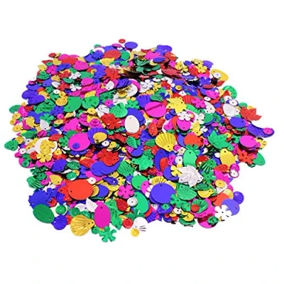 Image of Bright Ideas Mixed Metallic Sequins. 500g Bag Assorted Shapes Colours and Sizes for Arts &amp; Crafts Ideal Schools, Home Crafting, Kids Scrapbooking Sewing Embellishments. PVC Material. BI7969.