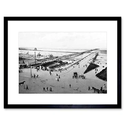 Image of Wee Blue Coo Pier And Bridge Southport Vintage History Old BW Framed Wall Art Print