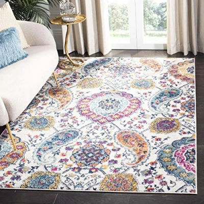 Image of Safavieh Modern Chic Rug for Living Room, Dining Bedroom Madison Collection, Short Pile, in Cream and Multi, 122 X 183 cm