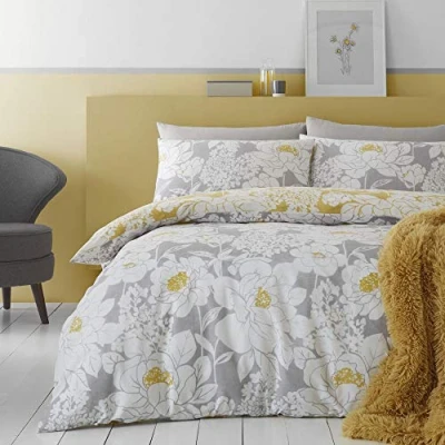 Image of Catherine Lansfield Saskia Floral Easy Care Double Duvet Set Ochre