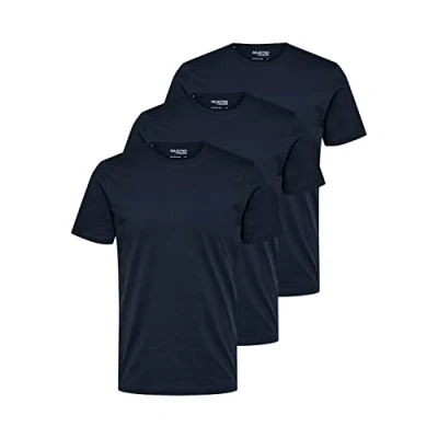 Image of SELECTED HOMME Men&#039;s Slhaxel SS O Neck Tee W 3 Pack Noos T Shirt, Blazer Navy, XL