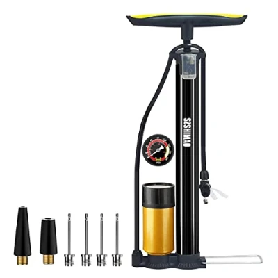 Image of SZSHIMAO Bicycle Pump, Bike Floor Ball 160 PSI High Pressure Gauge Air Pump with Presta and Schrader Valve for All Bikes Sports Balls (Gold)