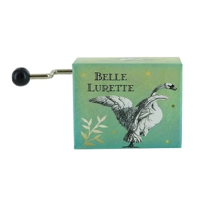 Image of Hand cranked musical box/music box in Illustrated cardboard with openworked upper face and 18 note mechanism Swan lake (P. I. Tchaikovsky).