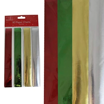 Image of 80 Christmas Paper Chains 4 Colours Per Pack Metallic