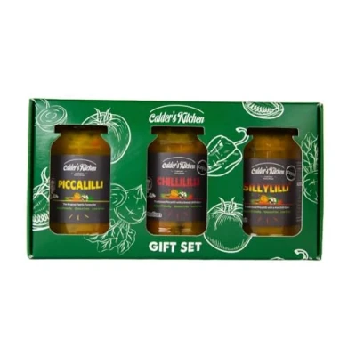 Image of Calder&#039;s Kitchen Piccalilli Gift Box, 3 x 285g, Traditional, Sweet Chilli, and Spicy Pickle, Gluten Free, Suitable for Vegans Coeliacs